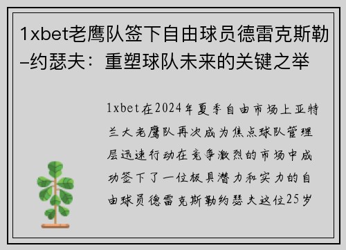 1xbet老鹰队签下自由球员德雷克斯勒-约瑟夫：重塑球队未来的关键之举